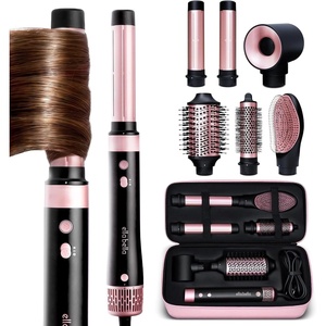 image:imageELLA BELLA 6 in 1 Professional Hot Air Styler amp Straightener Fast Drying  Powerful Hair Dryer Set  Styling Without Heat Damage Curling Volumizing Includes Protective Travel CaseBlackRose Gold