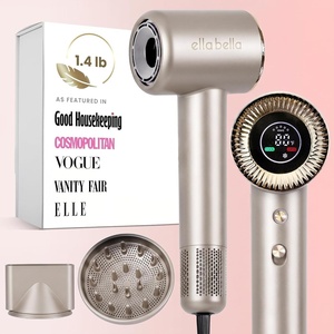 image:imageELLA BELLA Compact Plasma Hair Dryer Digital Display Rapid Drying Quiet  Advanced Plasma Technology Blow Dryer Luxury Velvet Travel Bag Diffuser amp Nozzle Included All Hair TypesChampagne