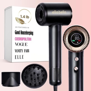 image:imageELLA BELLA Compact Plasma Hair Dryer Digital Display Rapid Drying Quiet  Advanced Plasma Technology Blow Dryer Luxury Velvet Travel Bag Diffuser amp Nozzle Included All Hair TypesBlack