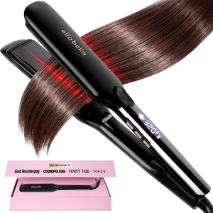 image:imageELLA BELLA Titanium Flat Iron Hair Straightener Large with Infrared  Professional Straightening Iron for Women  Digital Display for Accurate Temperature Control Good Housekeeping FeaturedBlack