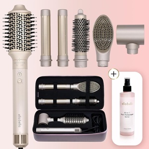 image:imageELLA BELLA 6in1 Hot Air Styler Champagne amp Heat Protectant Spray  Hair Dryer amp Straightener Set  Fast Drying Curling Volumizing Straightening  Travel Case Included  UV Shield Protection